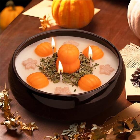 Fall Decor - Fall‎ Decorations for Home - Fall Pumpkin Maple Leaf Candles - Picture 1 of 6